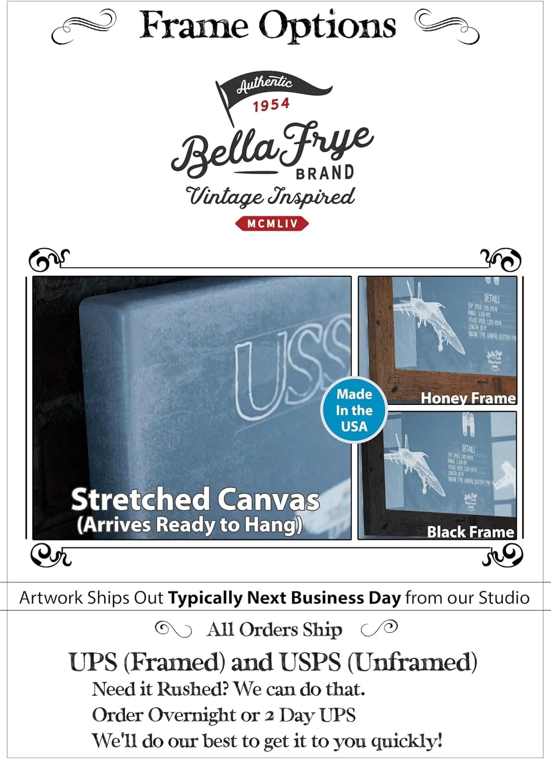 Bella Frye USS Taylor (DD-468) Blueprint Wall Art - Original Destroyer Print 24" x 18" / Unframed Paper Giclee