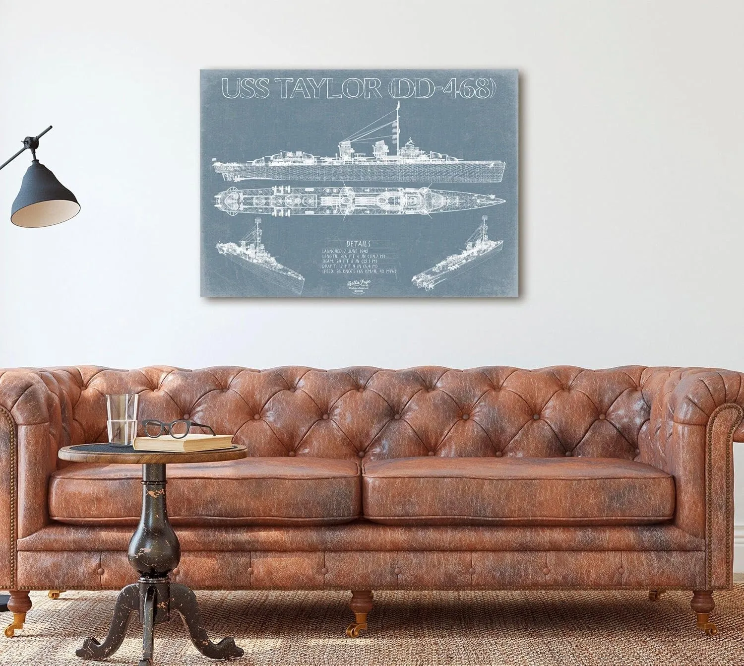 Bella Frye USS Taylor (DD-468) Blueprint Wall Art - Original Destroyer Print 24" x 18" / Unframed Paper Giclee
