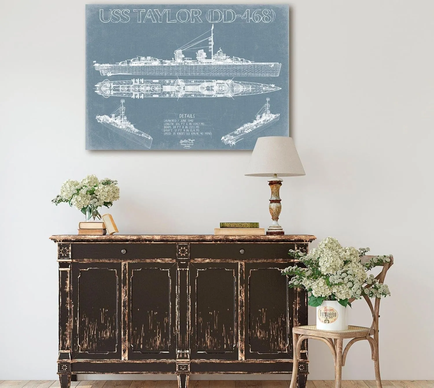 Bella Frye USS Taylor (DD-468) Blueprint Wall Art - Original Destroyer Print 24" x 18" / Unframed Paper Giclee