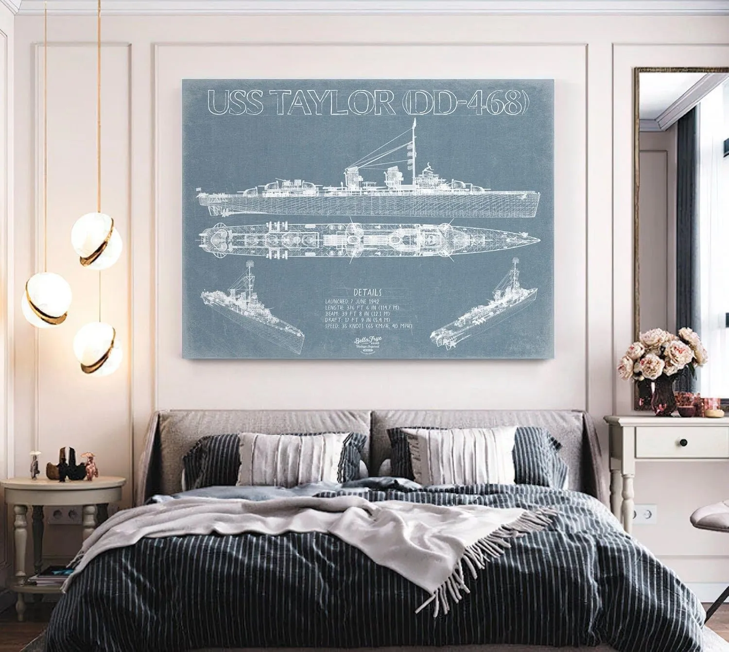 Bella Frye USS Taylor (DD-468) Blueprint Wall Art - Original Destroyer Print 24" x 18" / Unframed Paper Giclee