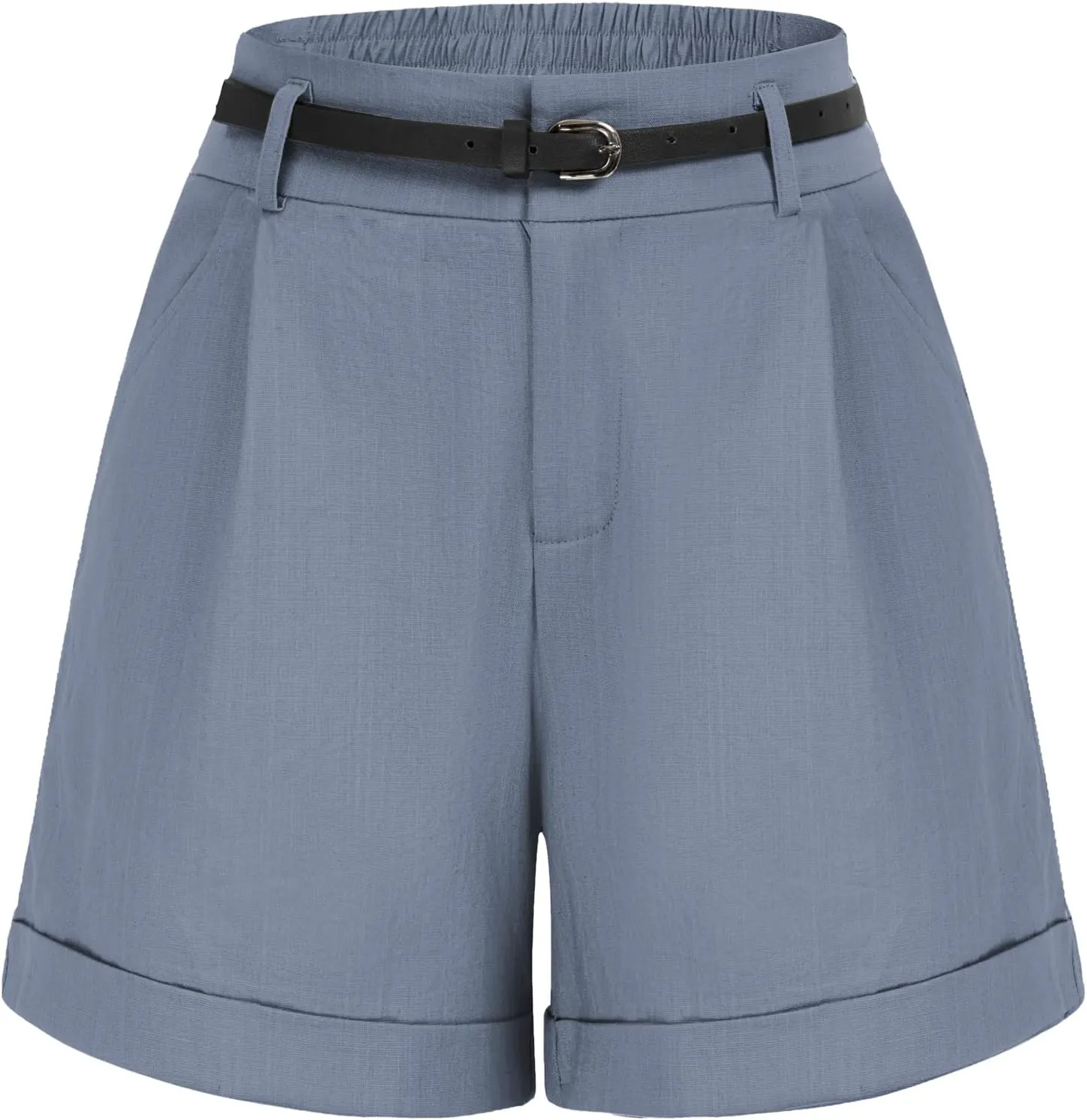 Belle Poque Women Bermuda Shorts Elastic Waist Wide Leg Shorts with Pockets & Belts