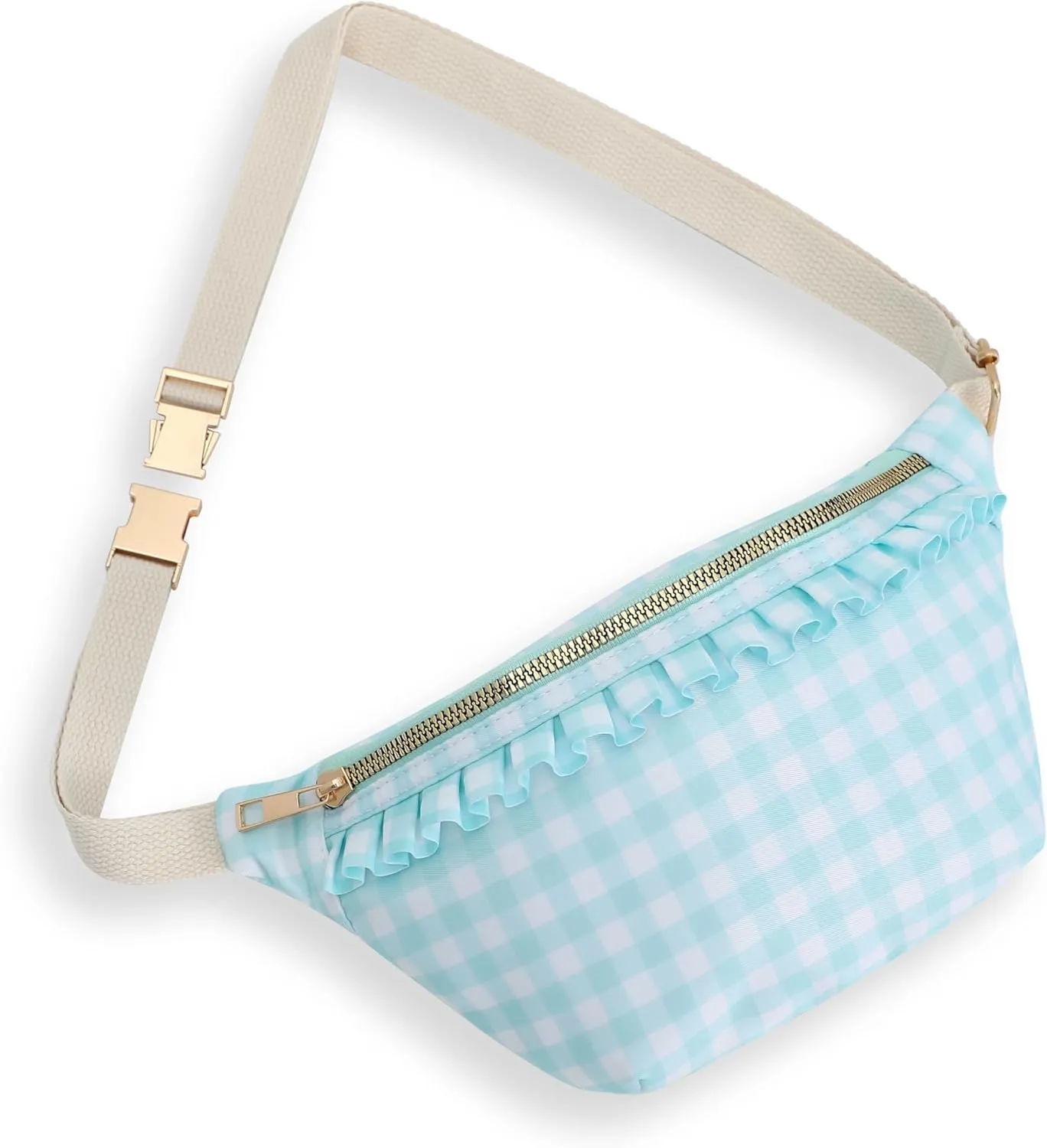 Belt Bag for Women Gingham Ruffle Crossbody Fanny Pack with Adjustable Strap,Fashion Waist Pack Bag Bum bag for Traveling Hiking Cycling Running Casual (Mint)