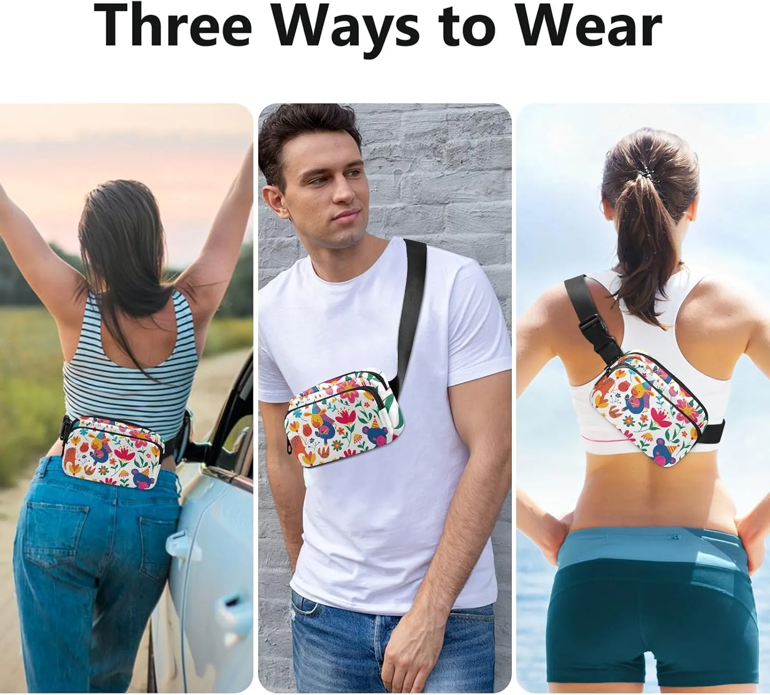 Belt Bags Balloon Animals and Flowers Unisex Mini Belt Bag with Adjustable Strap Crossbody Waterproof Bag