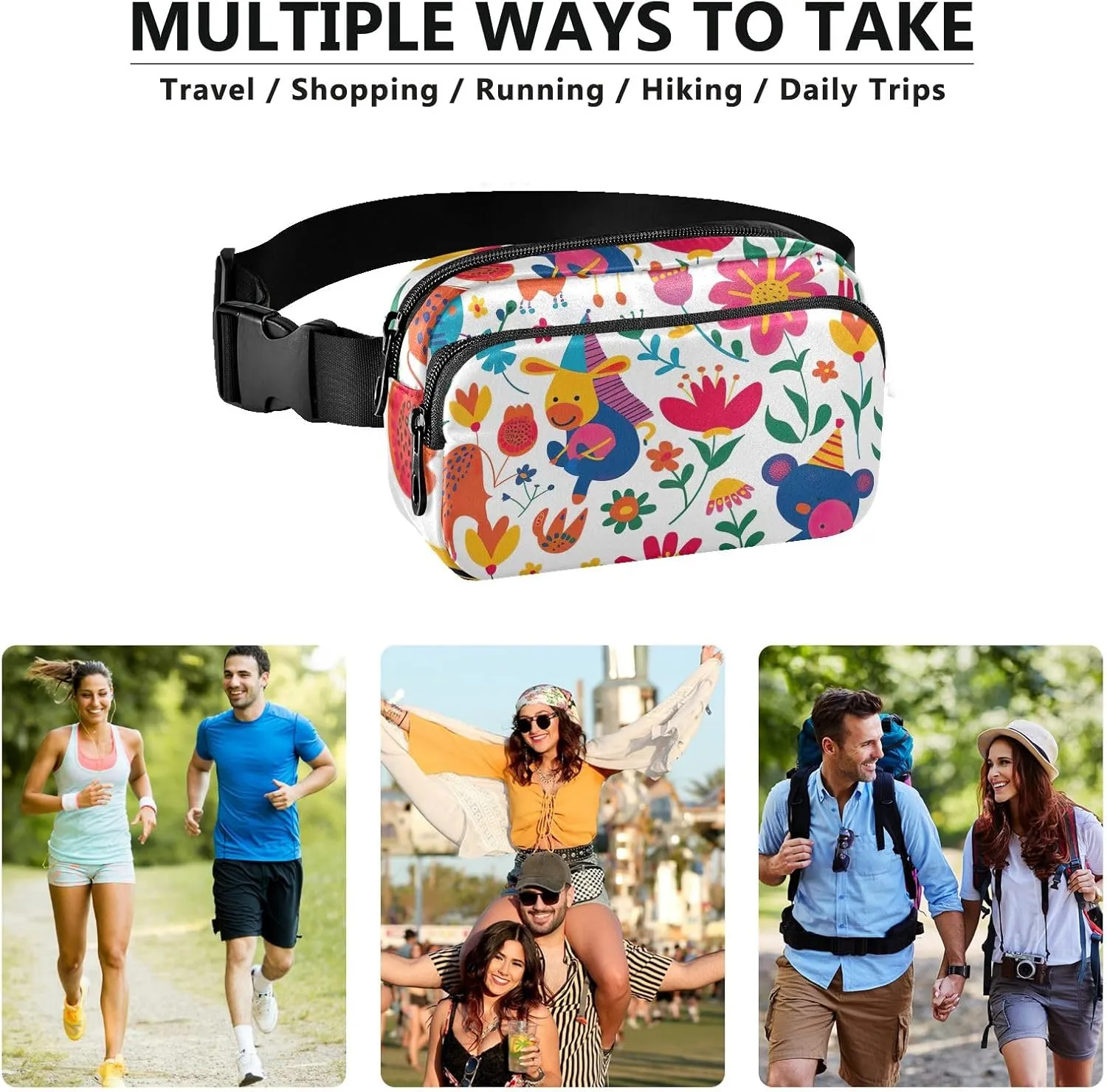Belt Bags Balloon Animals and Flowers Unisex Mini Belt Bag with Adjustable Strap Crossbody Waterproof Bag