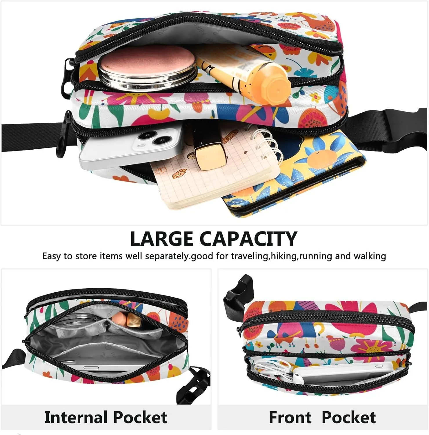 Belt Bags Balloon Animals and Flowers Unisex Mini Belt Bag with Adjustable Strap Crossbody Waterproof Bag