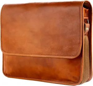 BERLINER BAGS Vintage Genuine Leather Messenger Bag Ghent, Laptop Bag, Work Bag, Briefcase for Men and Women - Brown