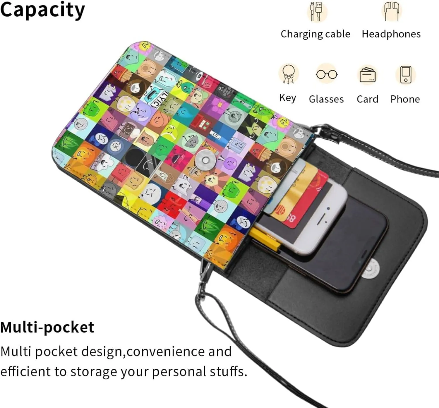 Bfdi-Battle for Dream Island Cell Phone Purse Crossbody Bag for Outdoor Travel Sports Camping Hiking Shoulder Bags