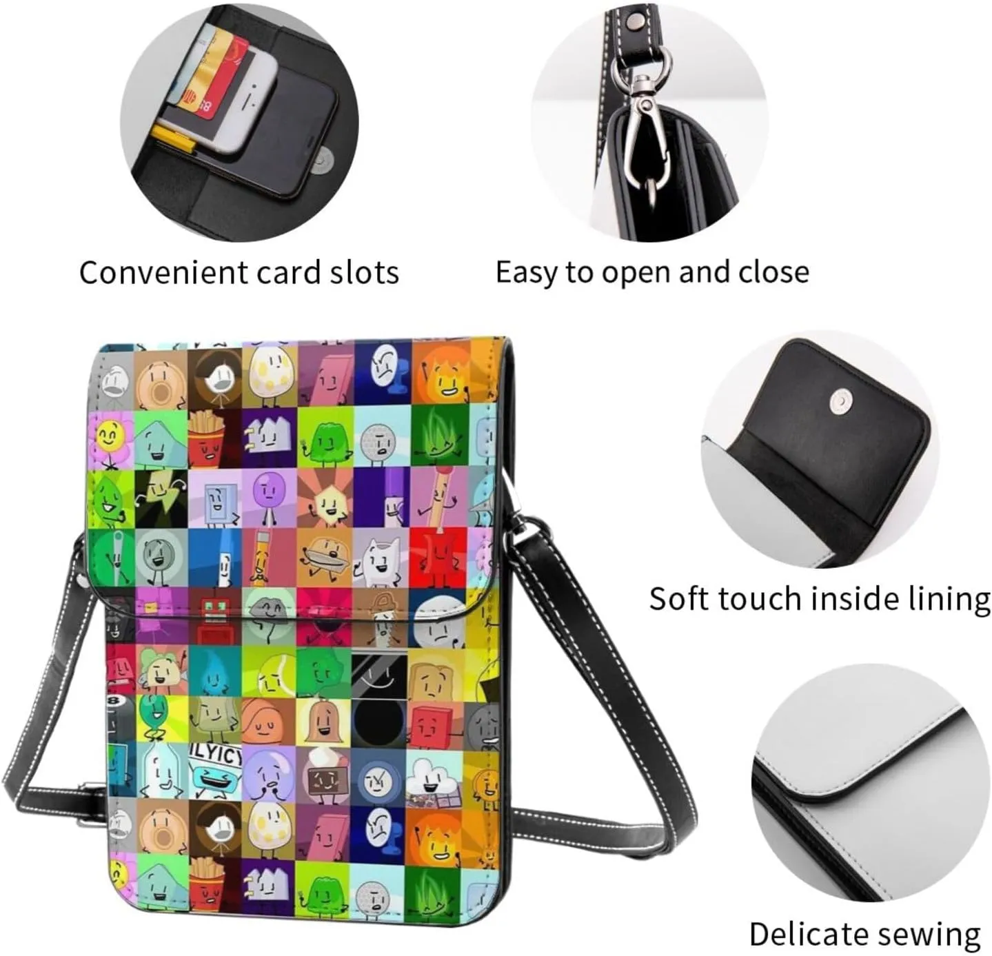 Bfdi-Battle for Dream Island Cell Phone Purse Crossbody Bag for Outdoor Travel Sports Camping Hiking Shoulder Bags
