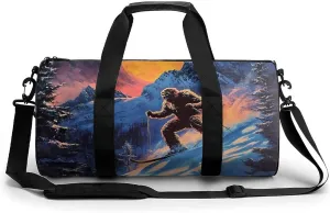 Bigfoot Skiing Deer Elks Compact Gym Bag Travel Duffel Bags Lightweight Foldable Sports Tote Gymbag