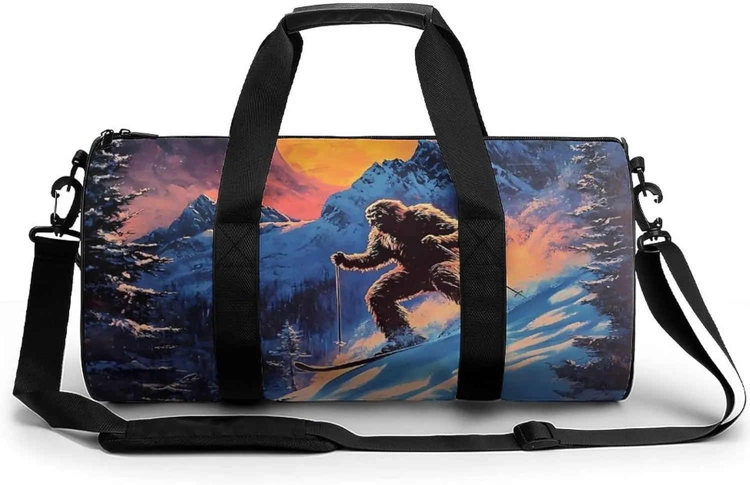 Bigfoot Skiing Deer Elks Compact Gym Bag Travel Duffel Bags Lightweight Foldable Sports Tote Gymbag