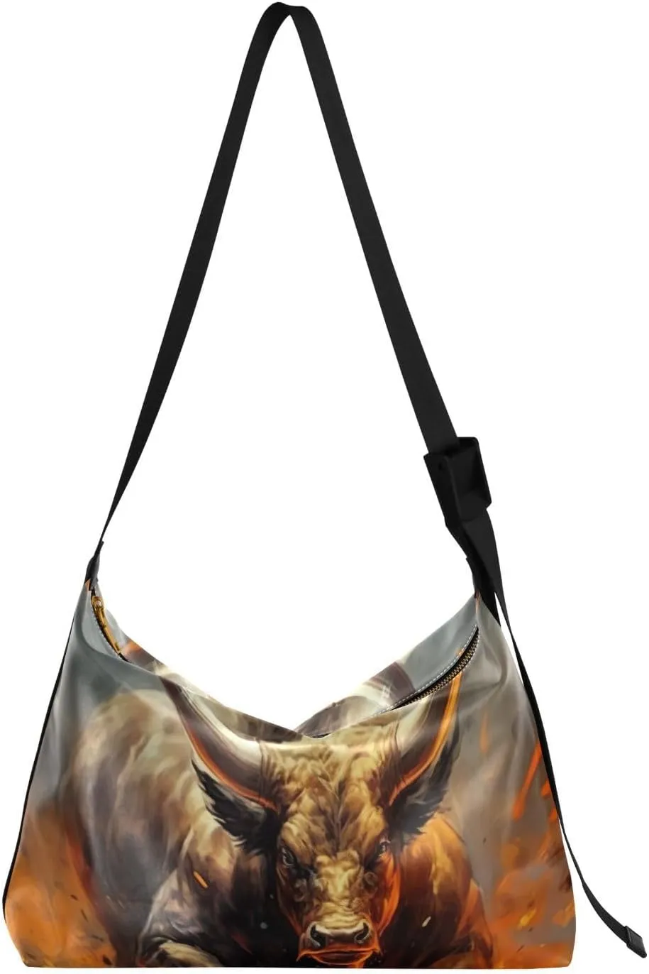 Bison Flame Shoulder Bag,Large Purses for Women,Made of PU Leather Handbags Hobo Bag Waterproof with Pockets Zipper for Unisex 2013006