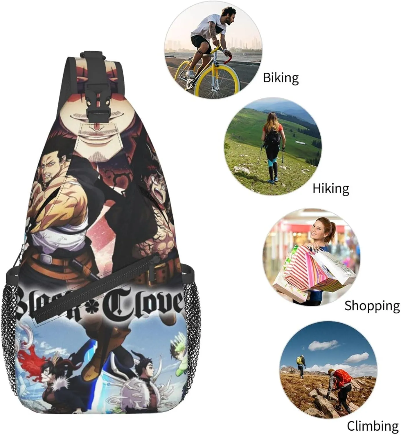Bl-ack Clover Crossbody Bag Sling Shoulder Bag for Outdoor Travel Sports Camping Hiking Shoulder Bags