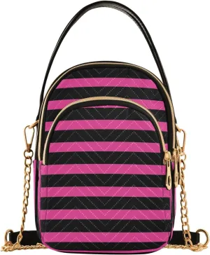 Black and Pink Rule Lines trendy shoulder bag with multi pockets handbag for work bolso cruzado para mujer