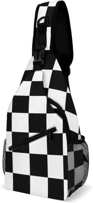 Black And White Checkerboard Grid Checkered Pattern Sling Bags Men And Women Shoulder Backpack Chest Bag Cross Body Chest Sling Backpack.