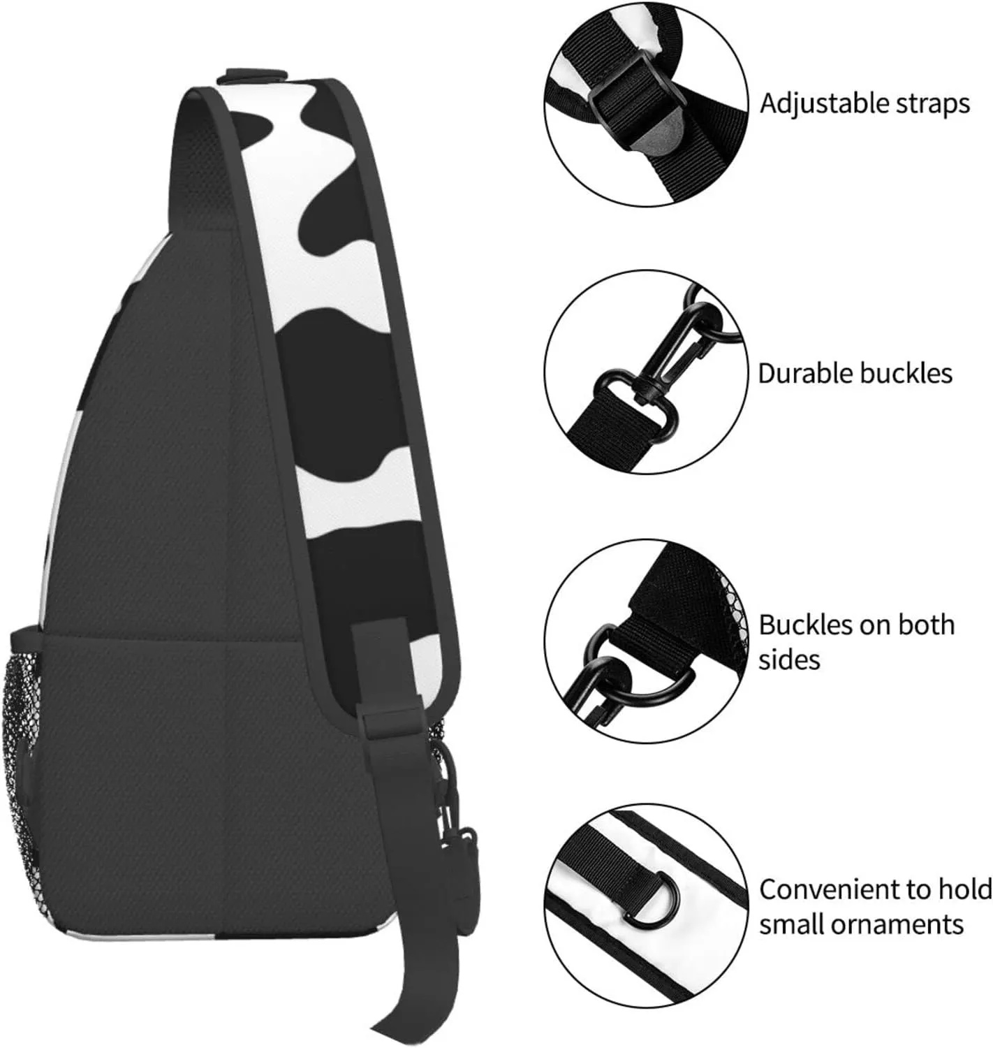 Black And White Cow Print Print Crossbody Backpack Shoulder Bag Cross Chest Bag For Travel, Hiking Gym Tactical Use