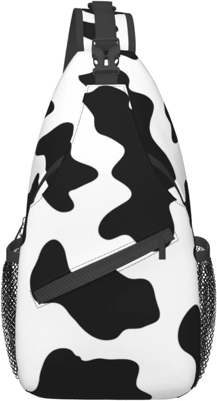Black And White Cow Print Print Crossbody Backpack Shoulder Bag Cross Chest Bag For Travel, Hiking Gym Tactical Use
