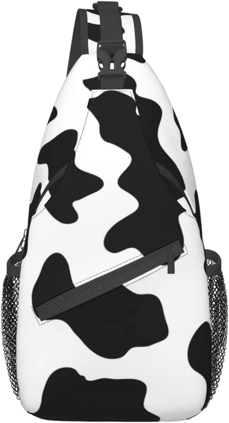Black And White Cow Print Print Crossbody Backpack Shoulder Bag Cross Chest Bag For Travel, Hiking Gym Tactical Use