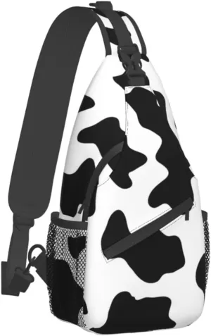 Black And White Cow Print Print Crossbody Backpack Shoulder Bag Cross Chest Bag For Travel, Hiking Gym Tactical Use