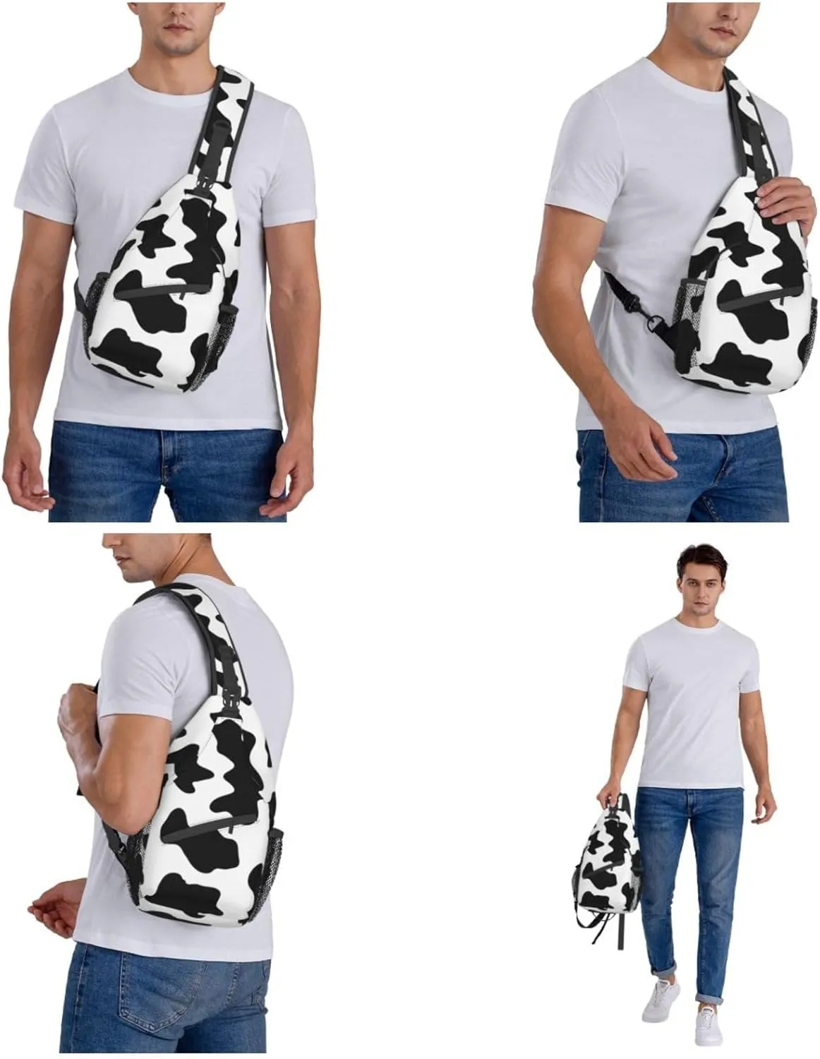 Black And White Cow Print Print Crossbody Backpack Shoulder Bag Cross Chest Bag For Travel, Hiking Gym Tactical Use