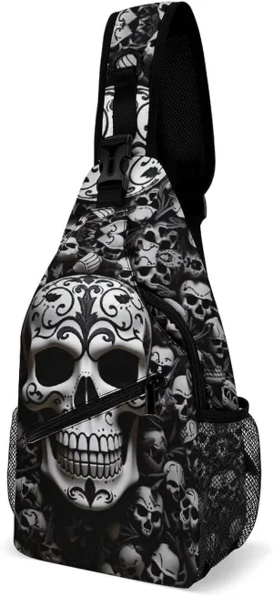 Black And White Skulls Sling Bag Crossbody Bags Cross Body Bag Fanny Packs Chest Bags Sling Purses for Travel
