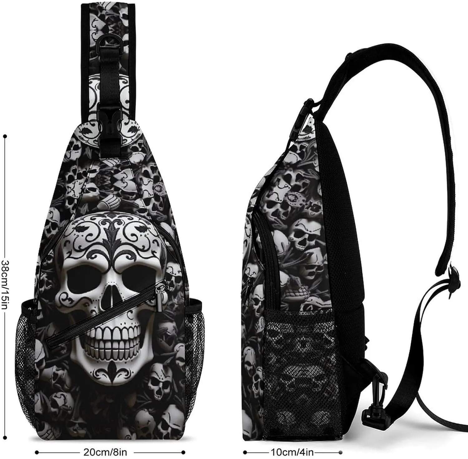 Black And White Skulls Sling Bag Crossbody Bags Cross Body Bag Fanny Packs Chest Bags Sling Purses for Travel