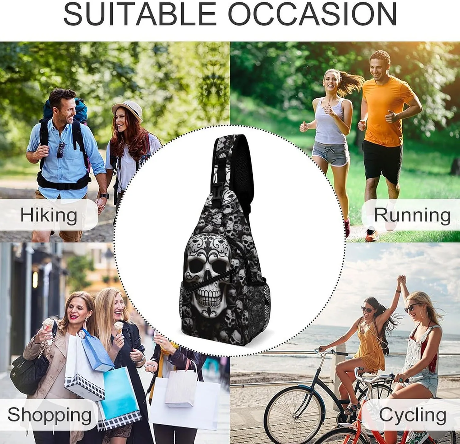 Black And White Skulls Sling Bag Crossbody Bags Cross Body Bag Fanny Packs Chest Bags Sling Purses for Travel