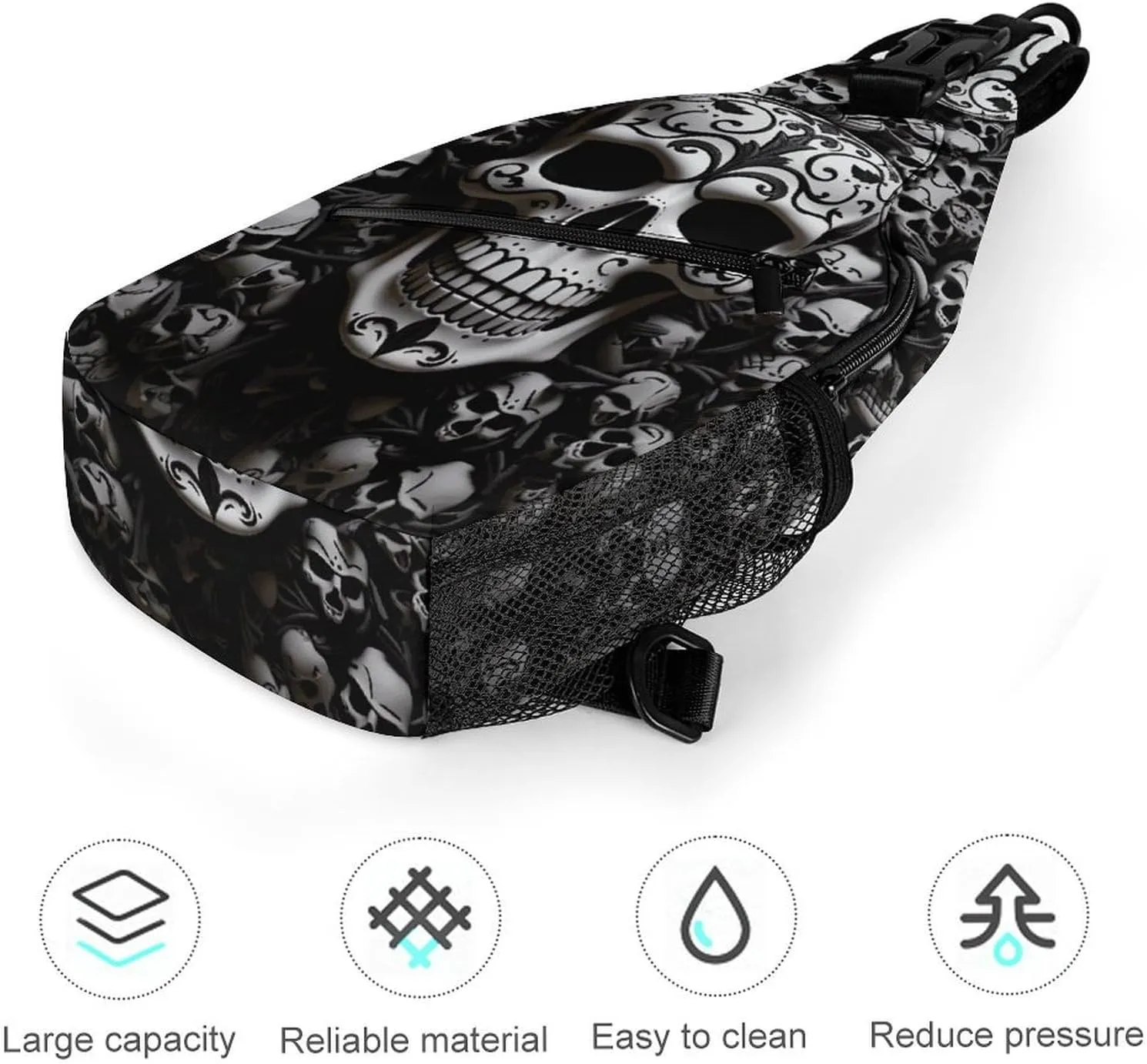 Black And White Skulls Sling Bag Crossbody Bags Cross Body Bag Fanny Packs Chest Bags Sling Purses for Travel