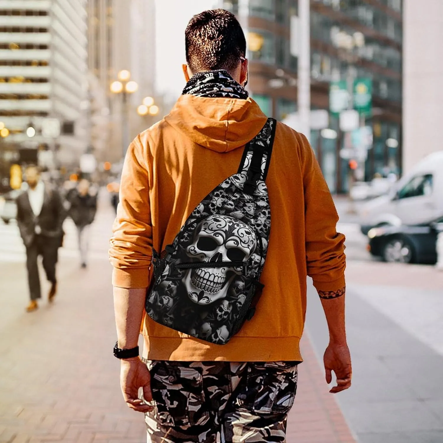 Black And White Skulls Sling Bag Crossbody Bags Cross Body Bag Fanny Packs Chest Bags Sling Purses for Travel