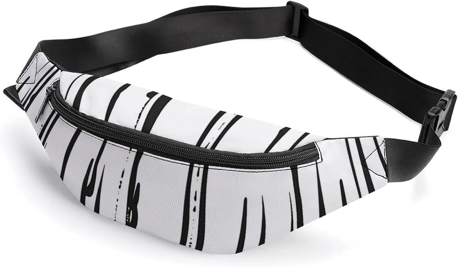 Black And White Vertical Stripes Crossbody Fanny Pack Waist Packs Adjustable Shoulder Bags Sling Bag for Hiking Running Cycling
