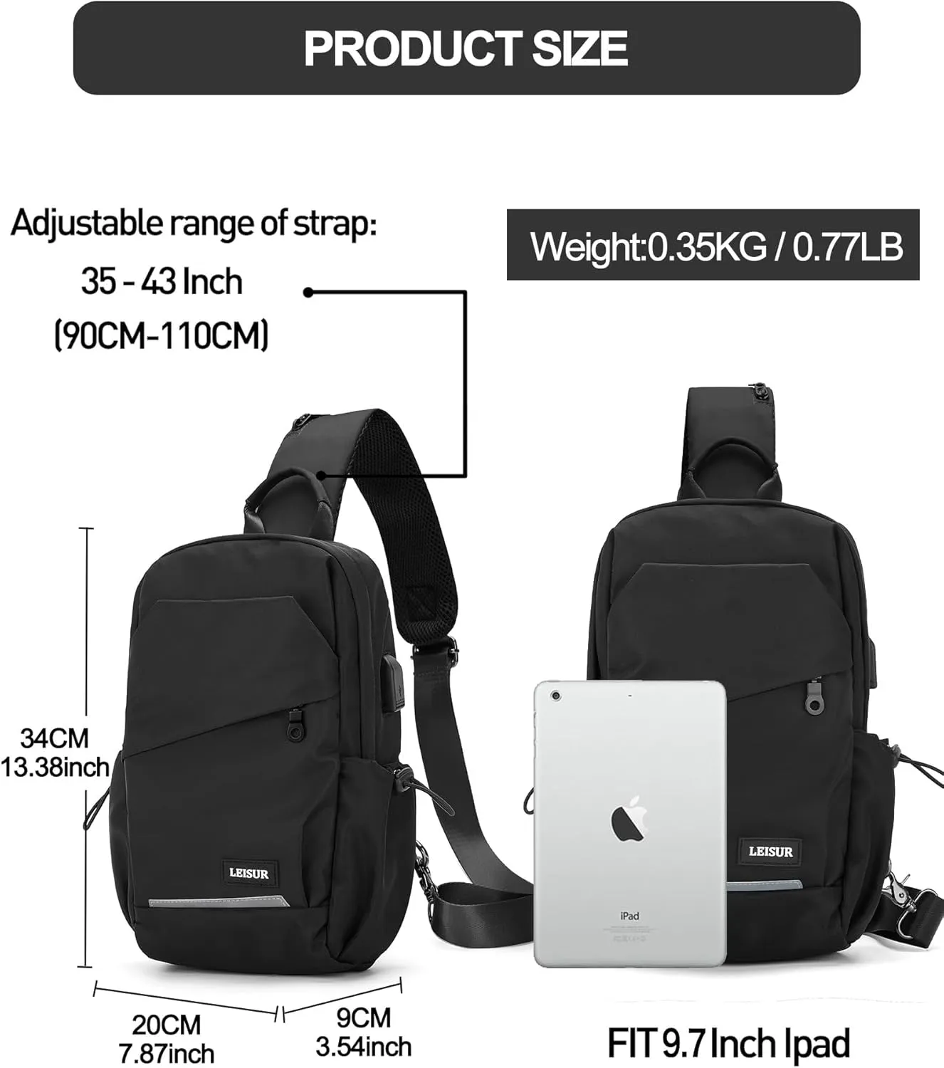 Black Crossbody Sling Backpacks Sling Bag for Men Women, Small Shoulder Backpack Motorcycle Chest Bags One Strap Backpack, Mini Chest Daypack for Casual Travel Hiking Gym Outdoor Sports