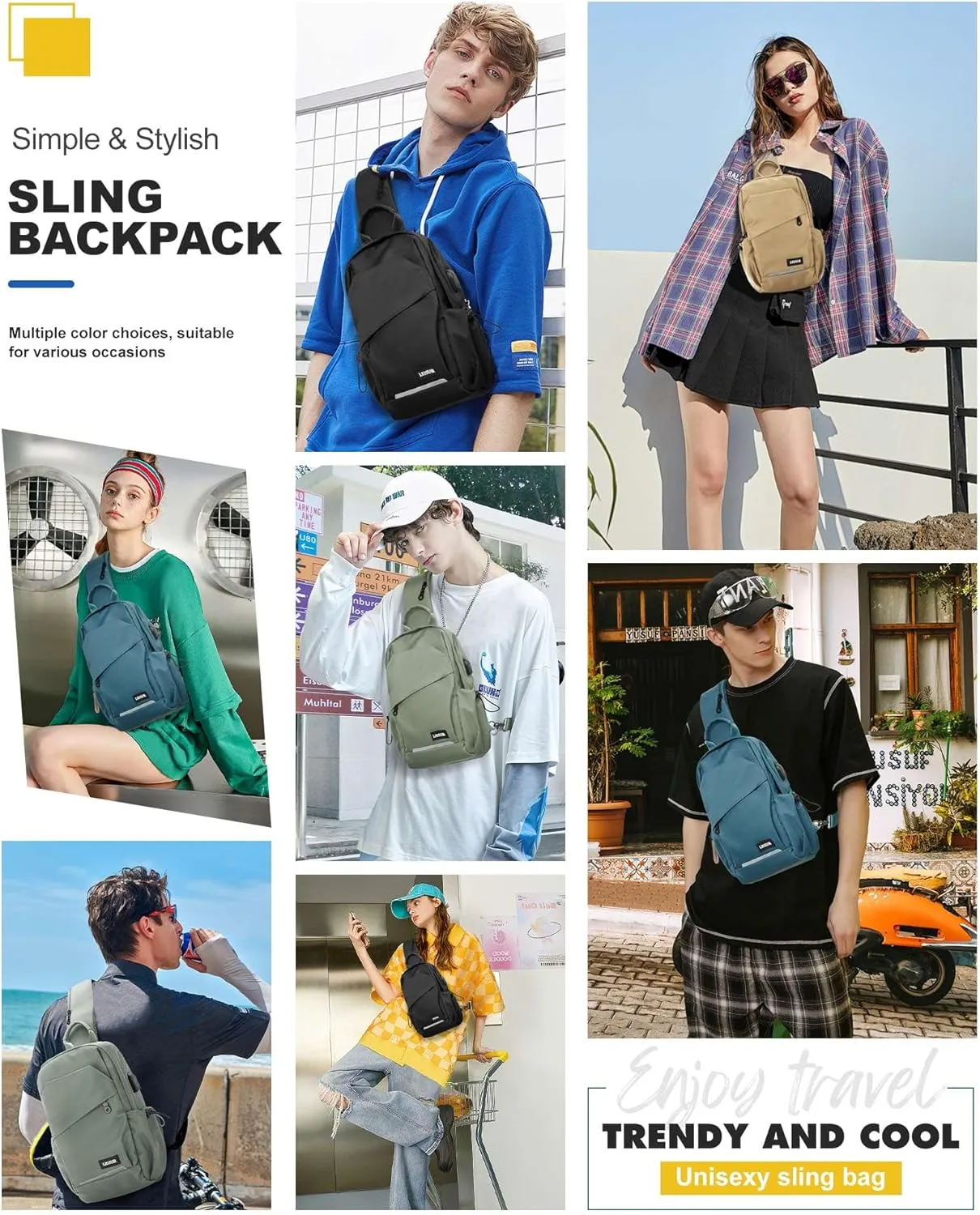 Black Crossbody Sling Backpacks Sling Bag for Men Women, Small Shoulder Backpack Motorcycle Chest Bags One Strap Backpack, Mini Chest Daypack for Casual Travel Hiking Gym Outdoor Sports