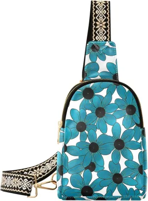 Black-eyed Susan Simple Line Art Valentinesnes Cyan womens fanny pack sturdy shoulder bags for women for travel