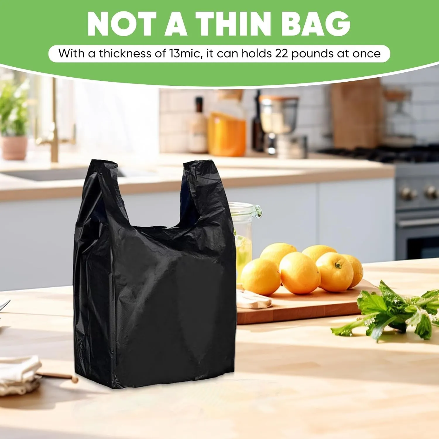 Black Plastic Bags (11.5'x 6.5" x 21')(300Pack) with Handles - Shopping & Grocery Bags for Small Business & Restaurants in Bulk