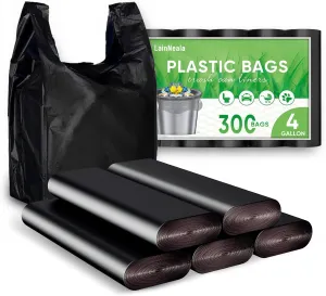Black Plastic Bags (11.5'x 6.5" x 21')(300Pack) with Handles - Shopping & Grocery Bags for Small Business & Restaurants in Bulk