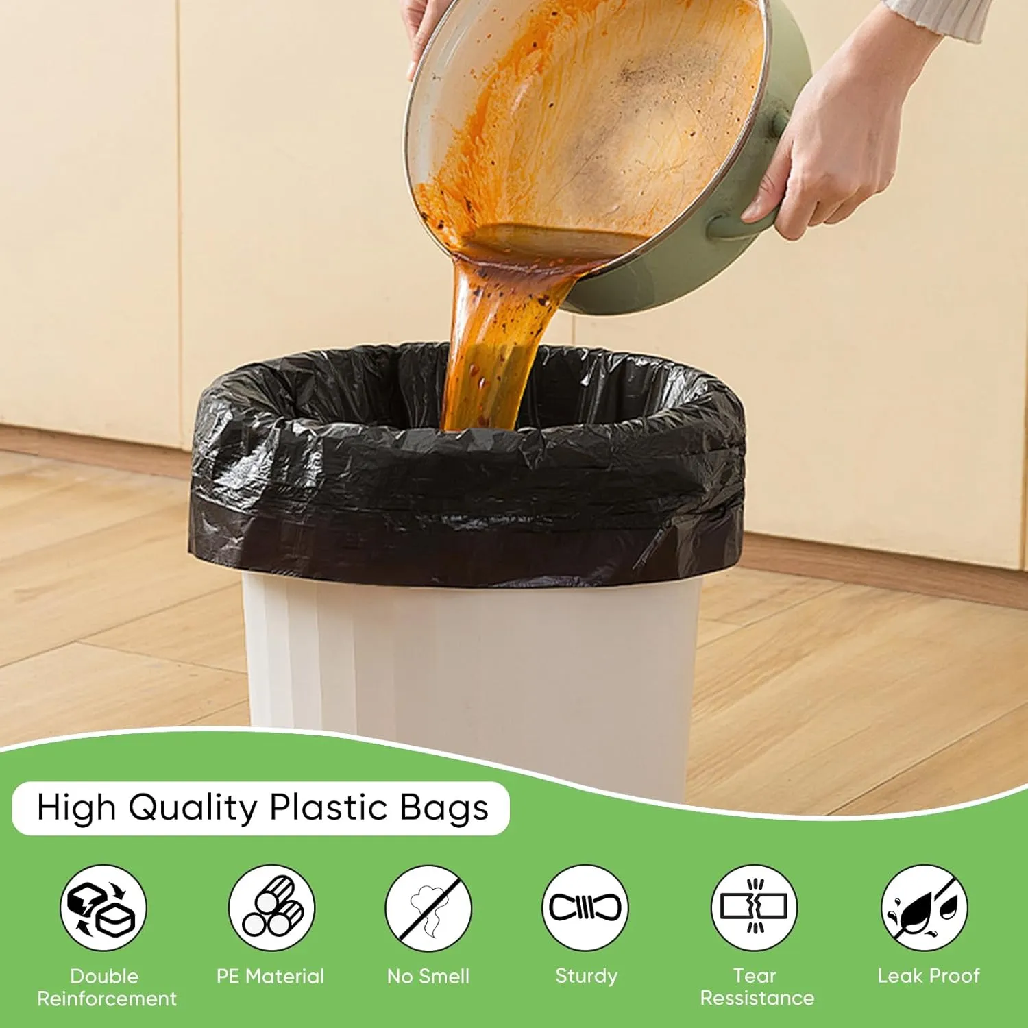 Black Plastic Bags (11.5'x 6.5" x 21')(300Pack) with Handles - Shopping & Grocery Bags for Small Business & Restaurants in Bulk