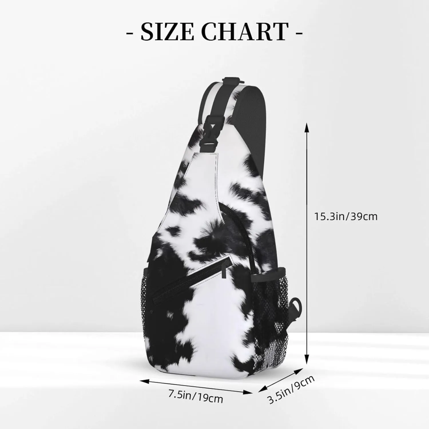 Black White Cowhide Texture Crossbody Bag Cross Chest Bag Adjustable Sling Backpack Sports Gym Shoulder Bags Travel Cycling Daypack Diagonally Casual Rucksack