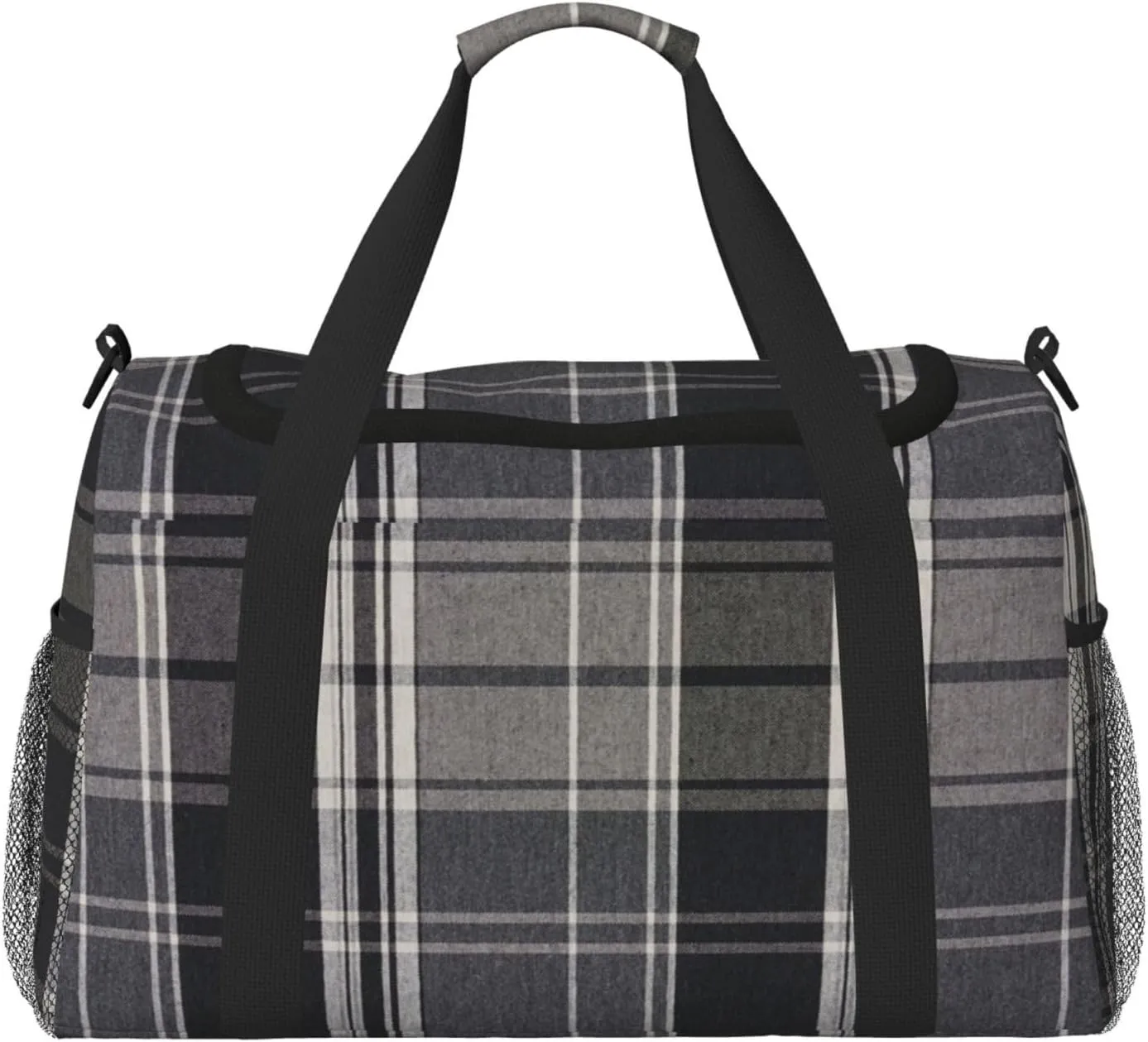 Black White Grid Thin Line Travel Duffel Bag Large Foldable Waterproof Overnight Bag For Beach Swim Bags Pool Sports Gym