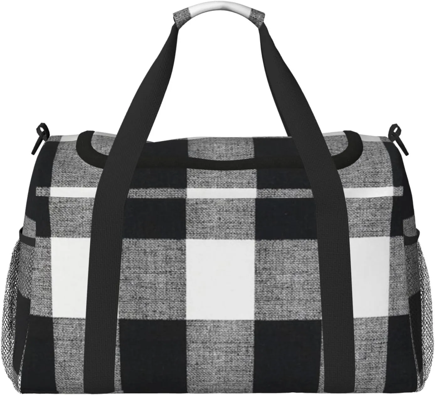 Black White Grid Thin Line Travel Duffel Bag Large Foldable Waterproof Overnight Bag For Beach Swim Bags Pool Sports Gym
