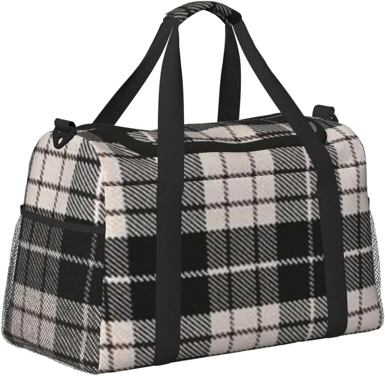 Black White Grid Thin Line Travel Duffel Bag Large Foldable Waterproof Overnight Bag For Beach Swim Bags Pool Sports Gym