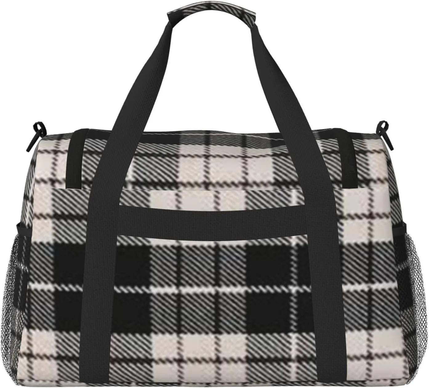 Black White Grid Thin Line Travel Duffel Bag Large Foldable Waterproof Overnight Bag For Beach Swim Bags Pool Sports Gym