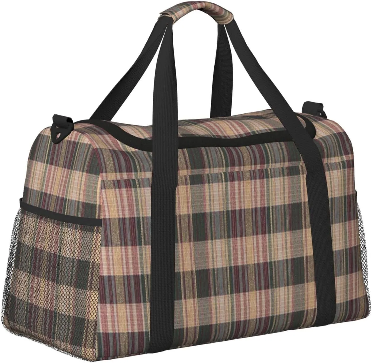 Black White Grid Thin Line Travel Duffel Bag Large Foldable Waterproof Overnight Bag For Beach Swim Bags Pool Sports Gym