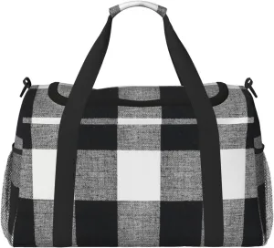 Black White Grid Thin Line Travel Duffel Bag Large Foldable Waterproof Overnight Bag For Beach Swim Bags Pool Sports Gym