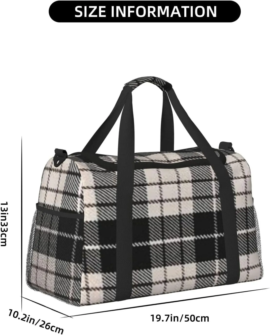 Black White Grid Thin Line Travel Duffel Bag Large Foldable Waterproof Overnight Bag For Beach Swim Bags Pool Sports Gym