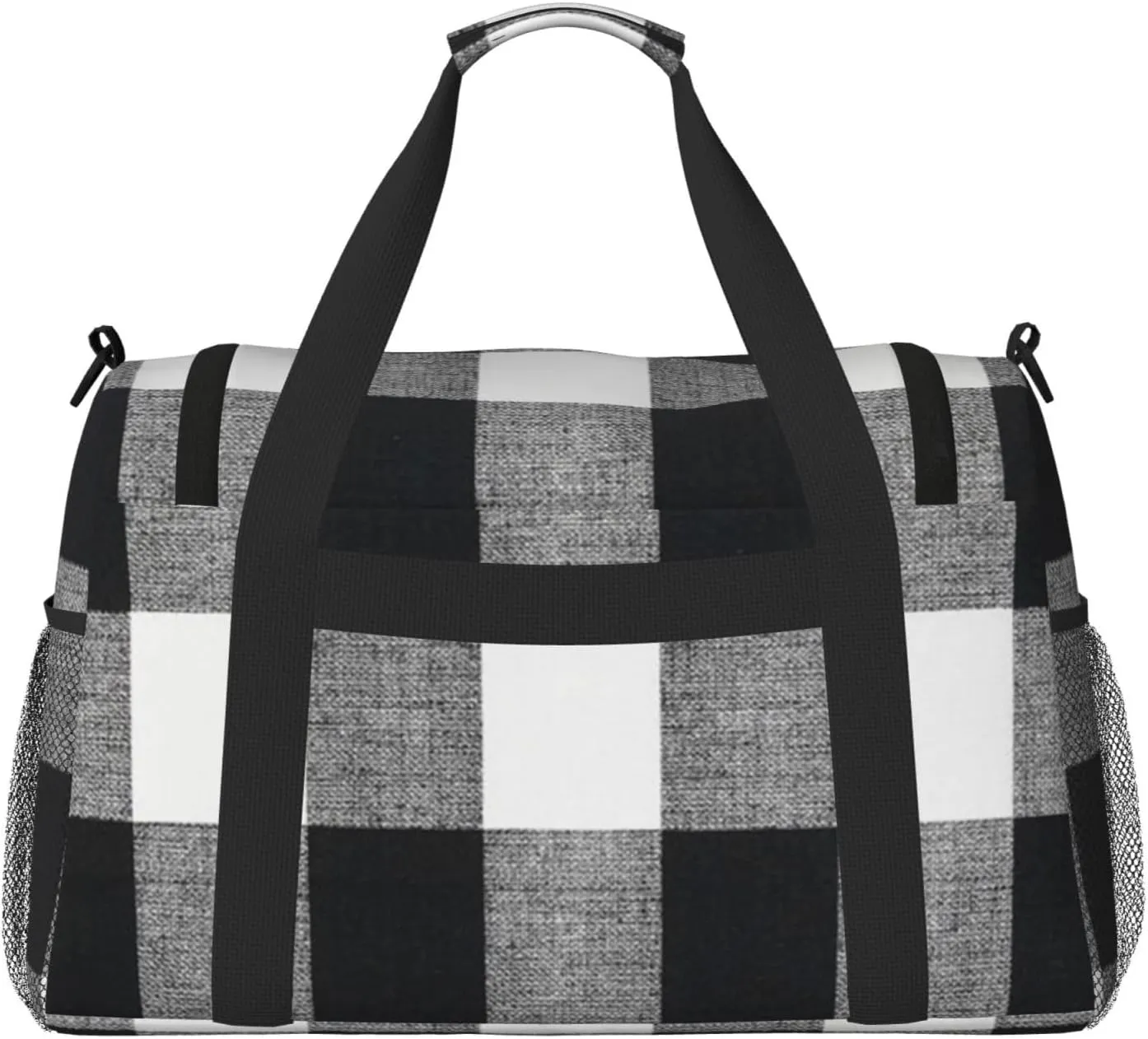 Black White Grid Thin Line Travel Duffel Bag Large Foldable Waterproof Overnight Bag For Beach Swim Bags Pool Sports Gym
