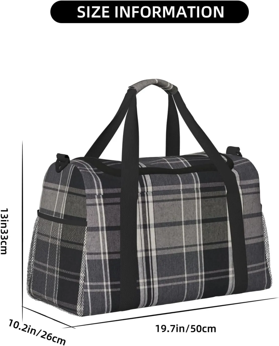 Black White Grid Thin Line Travel Duffel Bag Large Foldable Waterproof Overnight Bag For Beach Swim Bags Pool Sports Gym