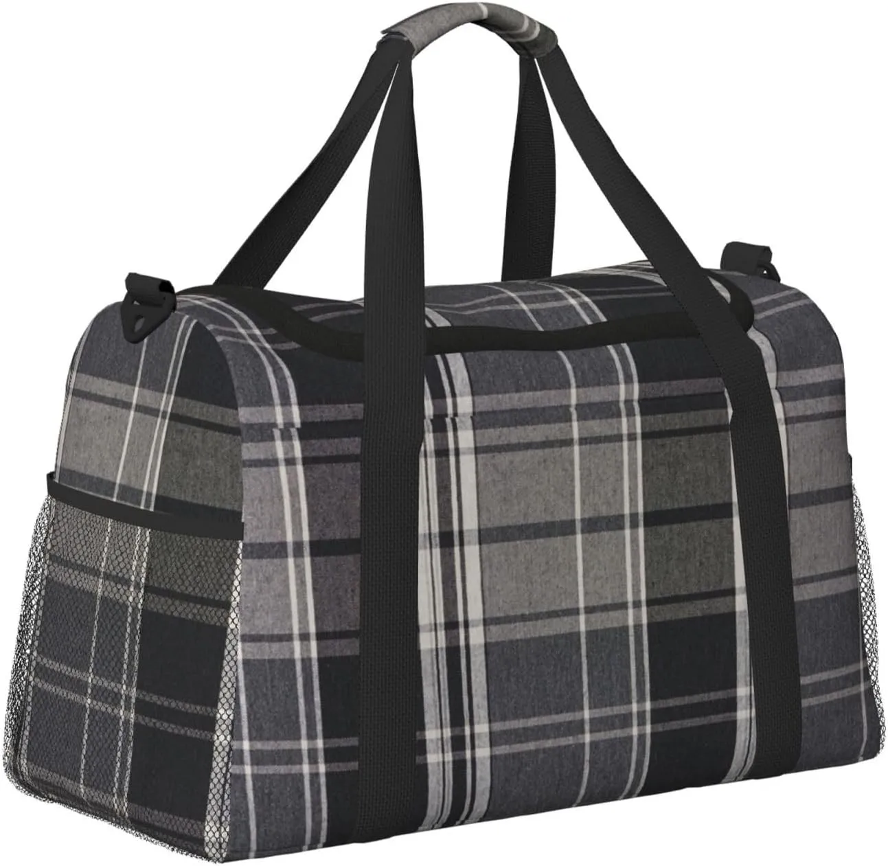 Black White Grid Thin Line Travel Duffel Bag Large Foldable Waterproof Overnight Bag For Beach Swim Bags Pool Sports Gym