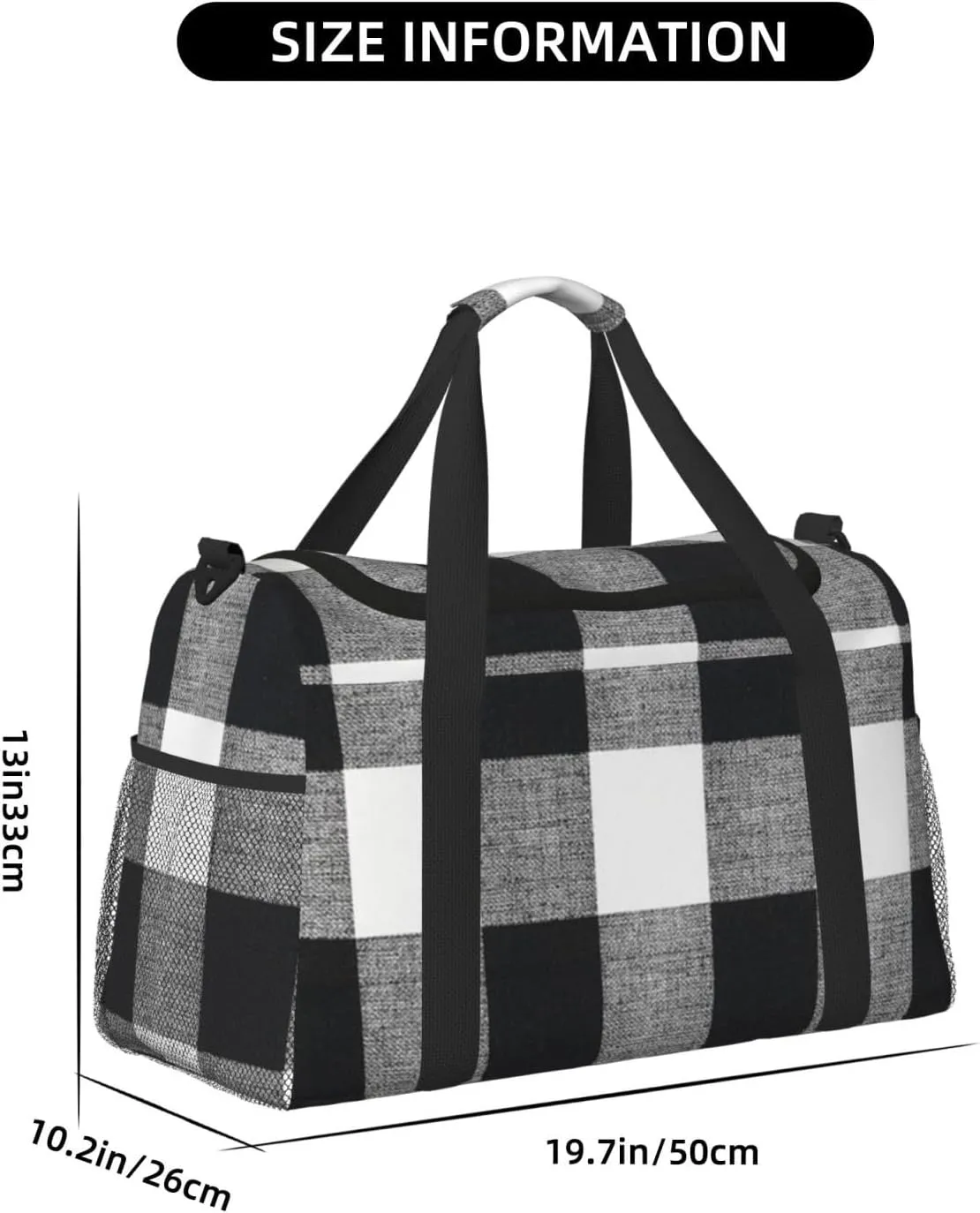 Black White Grid Thin Line Travel Duffel Bag Large Foldable Waterproof Overnight Bag For Beach Swim Bags Pool Sports Gym