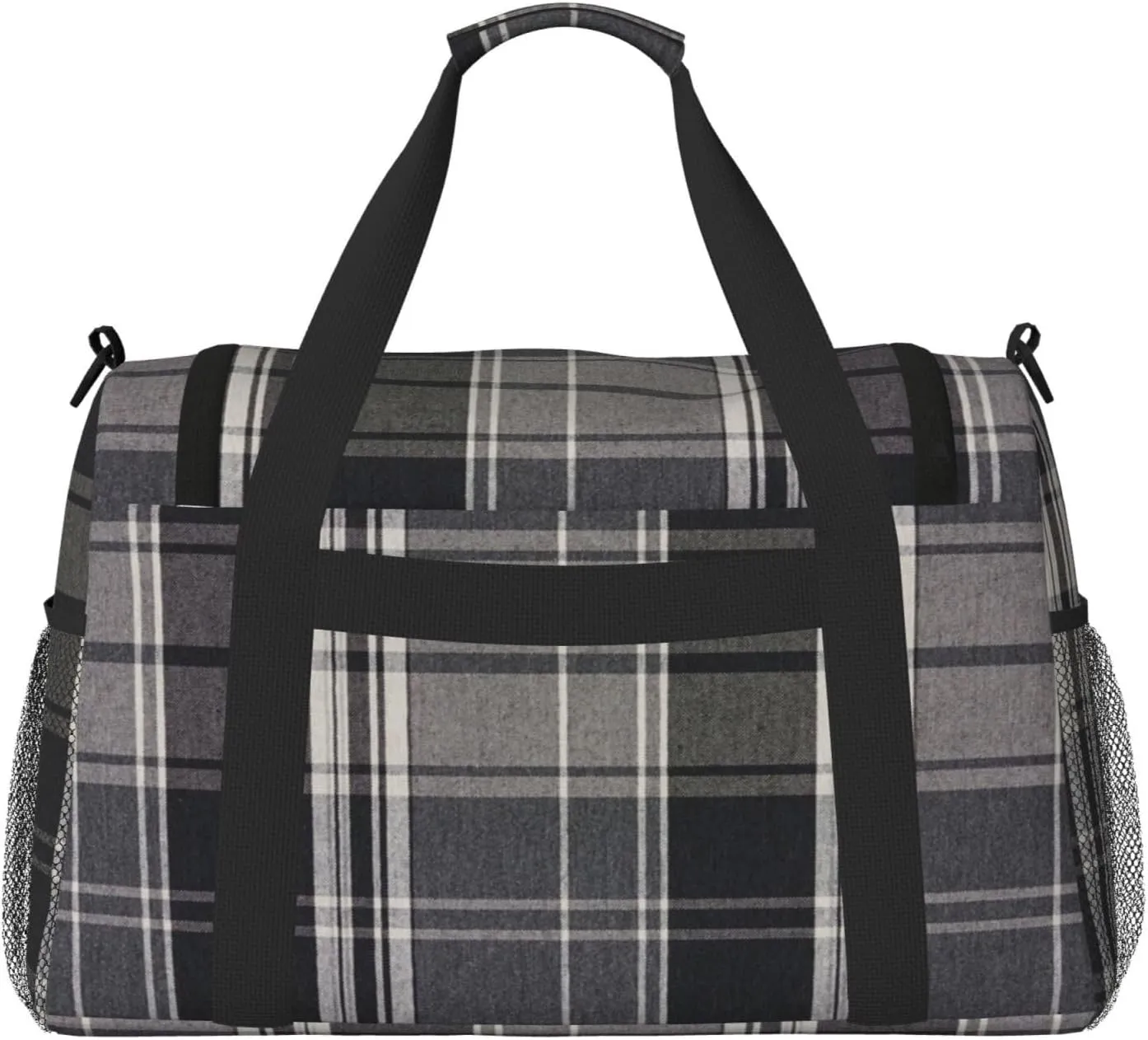 Black White Grid Thin Line Travel Duffel Bag Large Foldable Waterproof Overnight Bag For Beach Swim Bags Pool Sports Gym