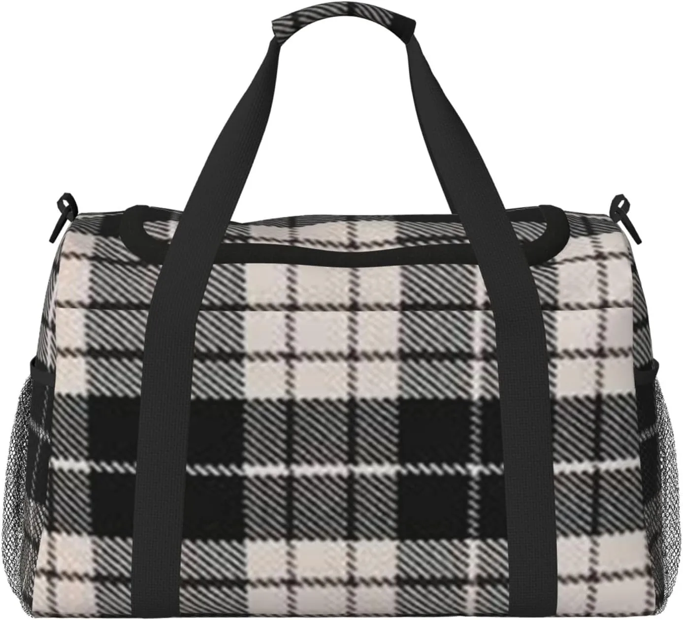 Black White Grid Thin Line Travel Duffel Bag Large Foldable Waterproof Overnight Bag For Beach Swim Bags Pool Sports Gym
