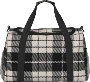 Black White Grid Thin Line Travel Duffel Bag Large Foldable Waterproof Overnight Bag For Beach Swim Bags Pool Sports Gym